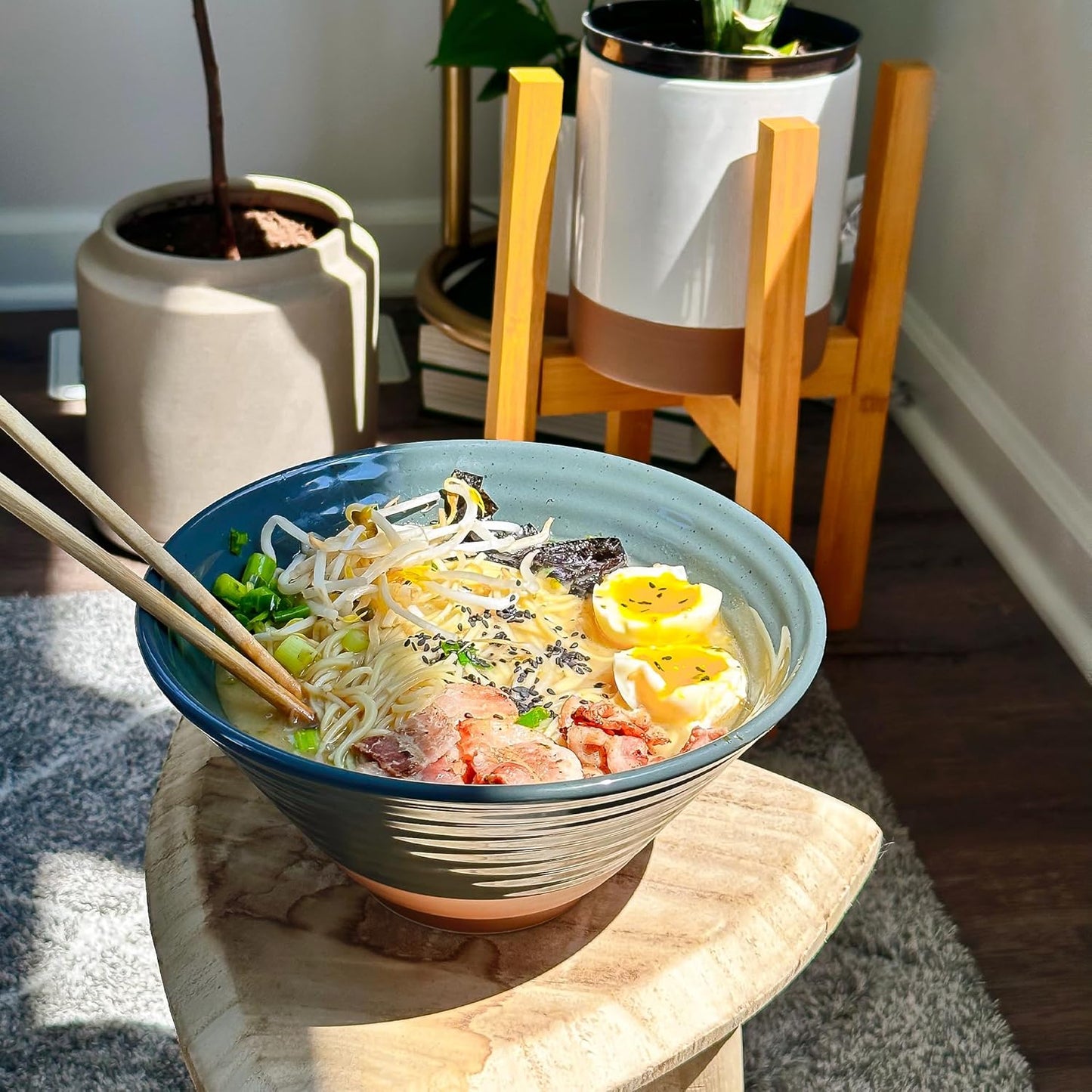 Mora Ceramic Ramen Bowl Set of 2, 45Oz, Modern Kitchen - Charcoal