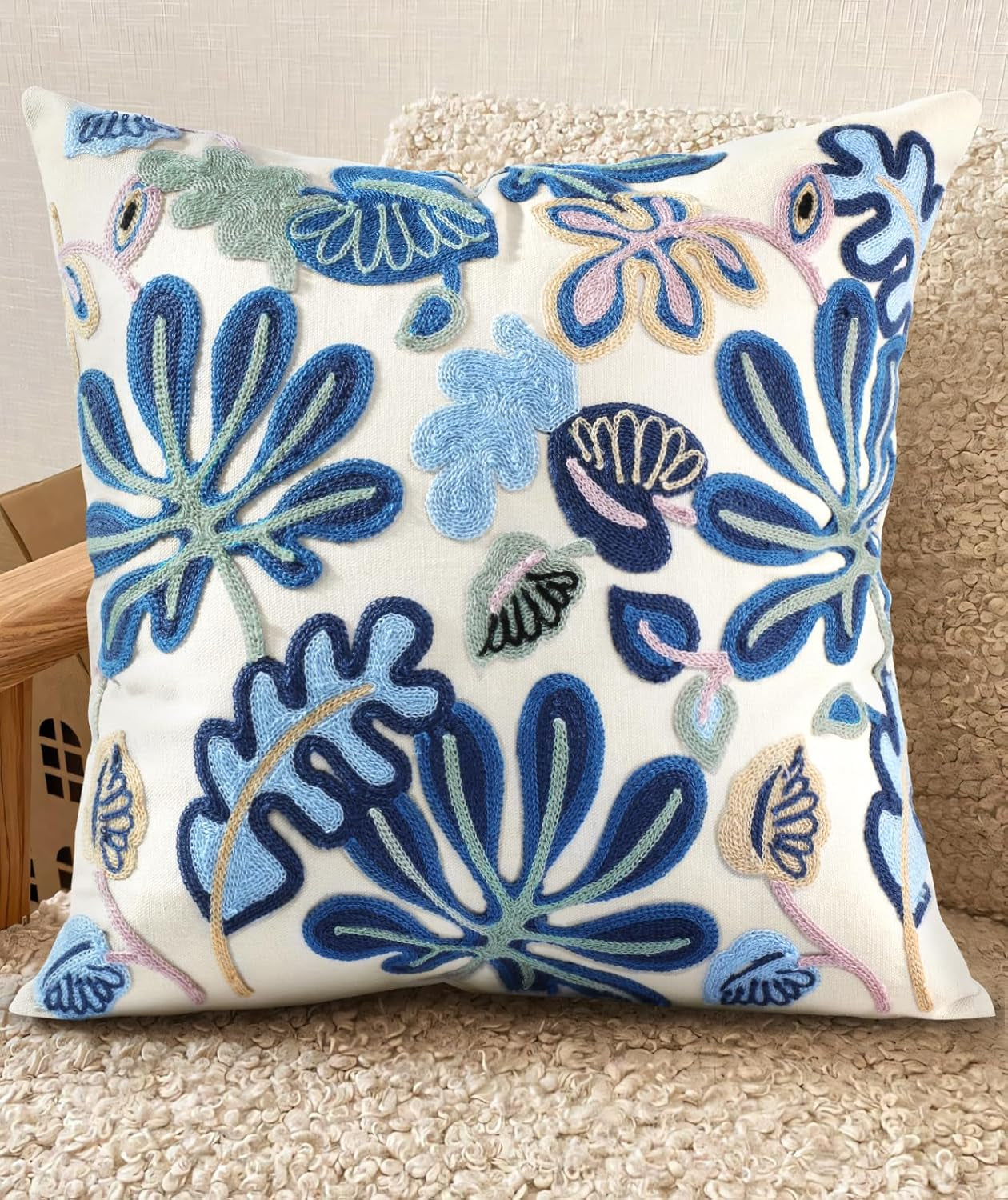 Embroidered Throw Pillow Covers - 18X18 Decorative Pillow Covers with Zipper Aesthetic Cute Design, Abstract