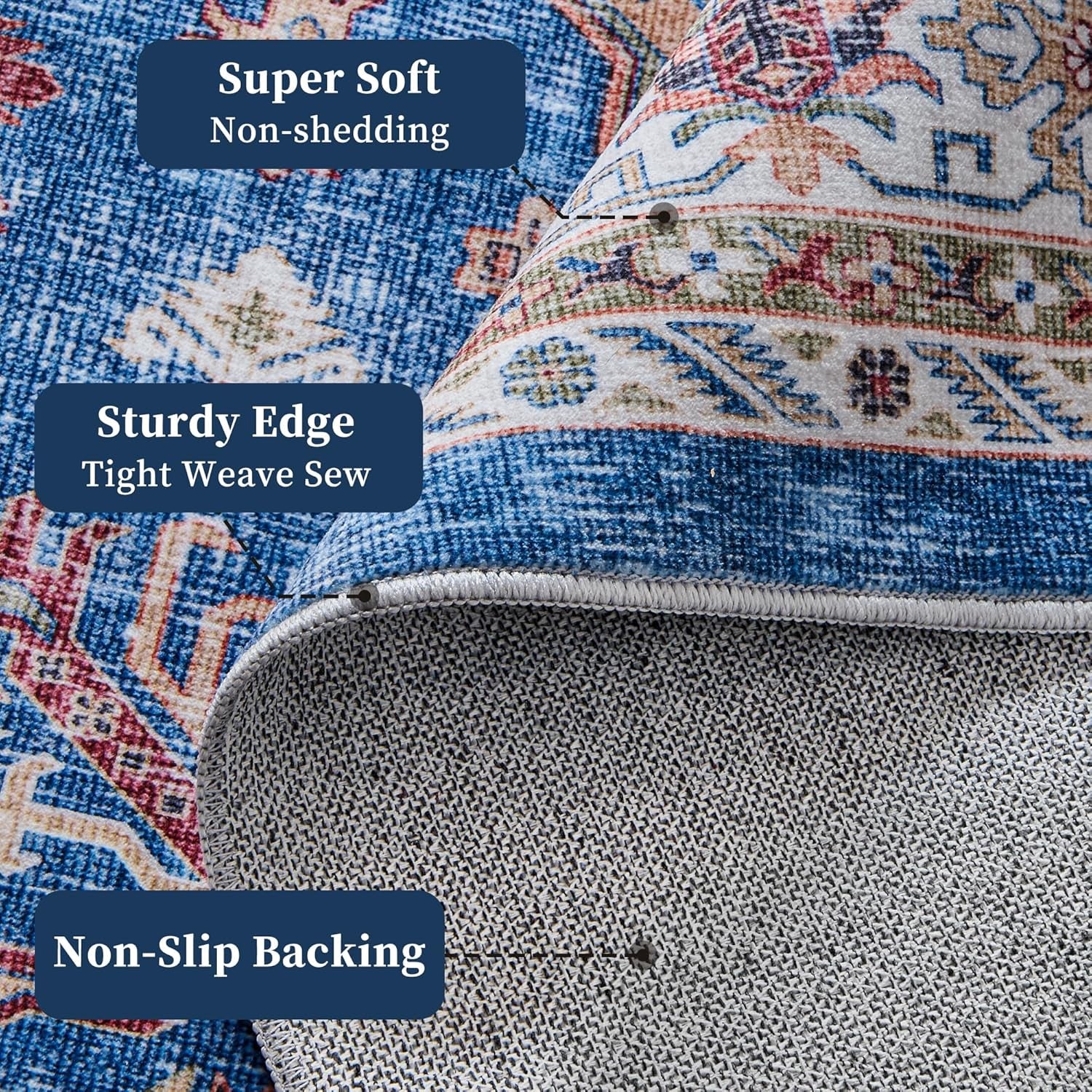 Vintage 8X10 Washable Area Rug, Non-Slip Backing & Durable Edge Binding