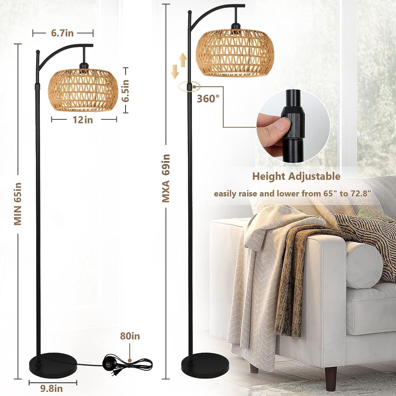 Arc Floor Lamps with Remote Control, Dimmable LED, Black Standing Lamp with 3 Color Temperature 