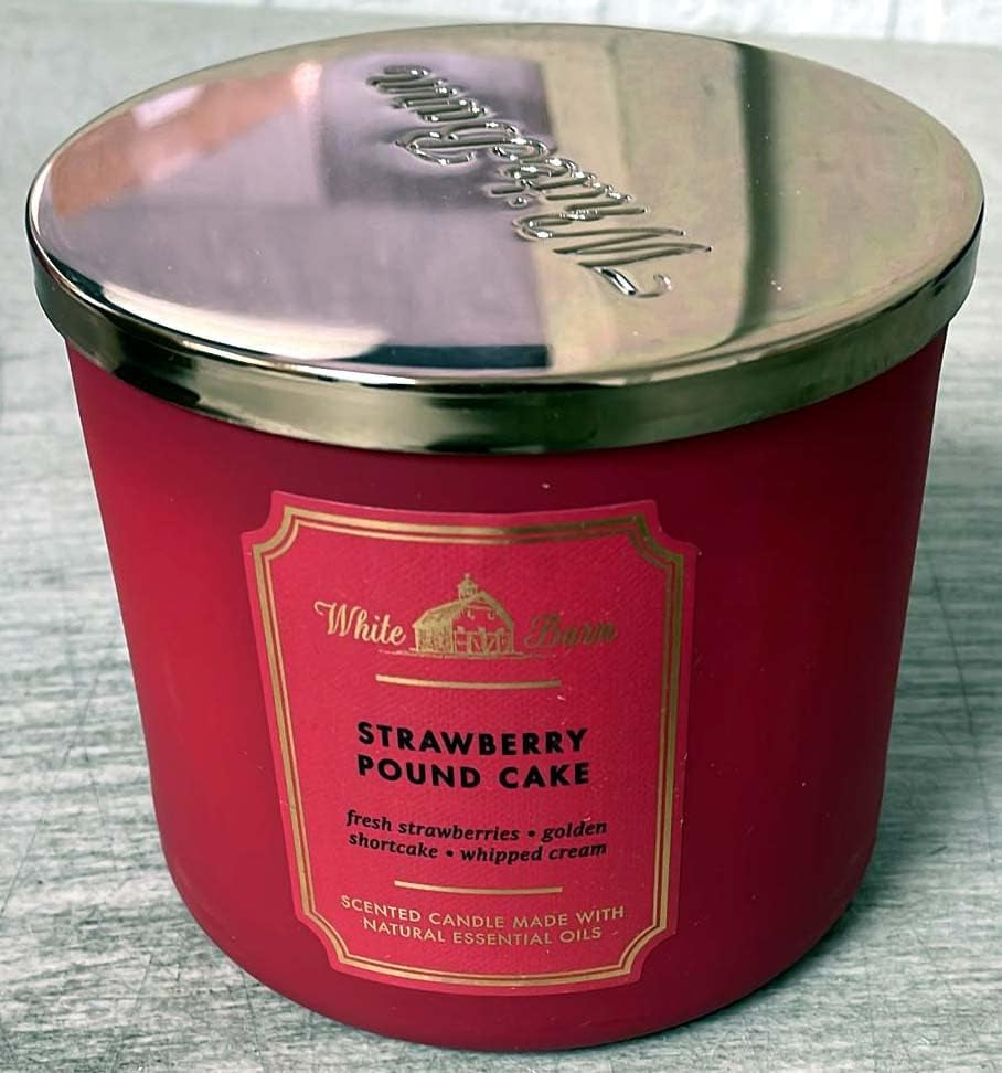 Bath and Body Works, White Barn 3-Wick Candle W/Essential Oils - 14.5 Oz - 2021 Core Scents! (Strawberry Pound Cake)