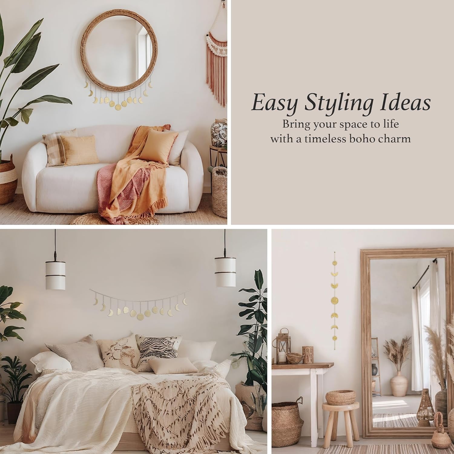 Moon Phase, Gold Wall Decor for Bedroom, Handmade Hammered Metal 36" 13 Phases Moon, Celestial Wall Art, Gift for Women & Kids