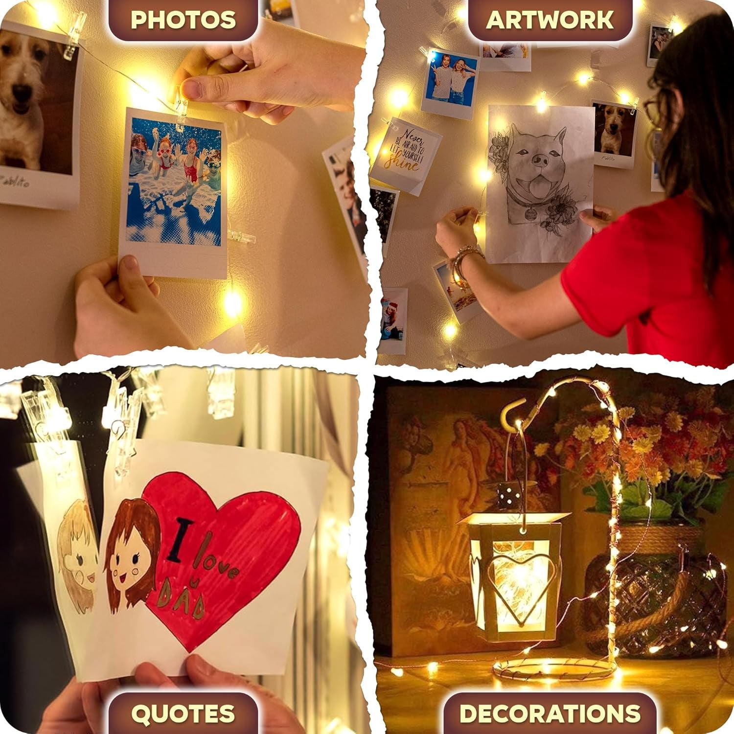 Photo Clips String Light - Dreamy Fairy Lights with Clips - Stocking Stuffers for Teen Girls (50 LED, 16.4 Ft)