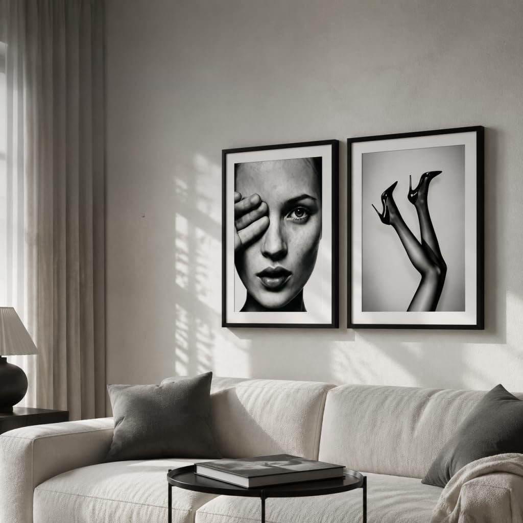 Set of 2 Framed Fashion Wall Art Canvas Prints Black and White 12X16 Inch