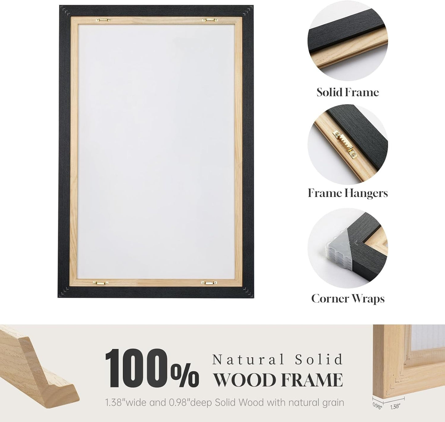 Framed Black and White Abstract Wall Art, Square Modern Canvas Prints Artwork for Walls, Minimalist Black White Abstract Circle Pictures, 24X24 In