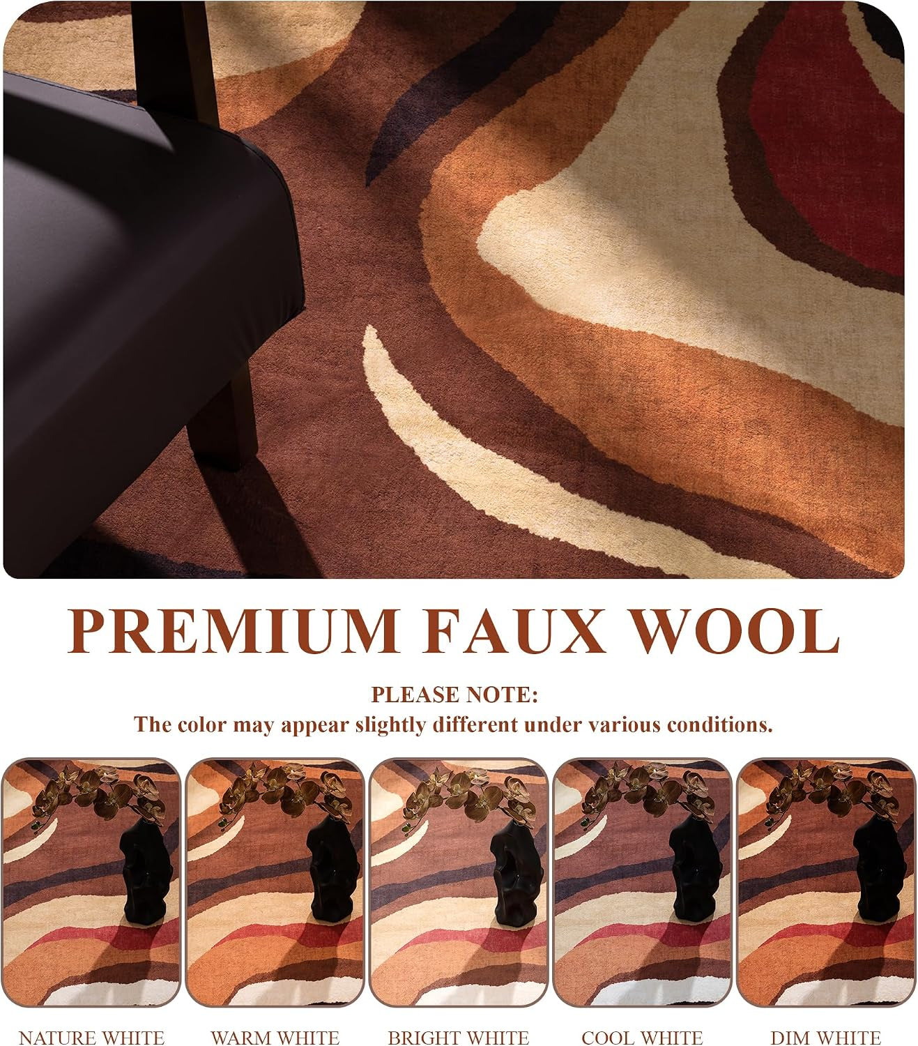 Farmhouse Brown Retro Burnt Orange Area Rug 3X5 Washable, Unique Colorful Rug 
