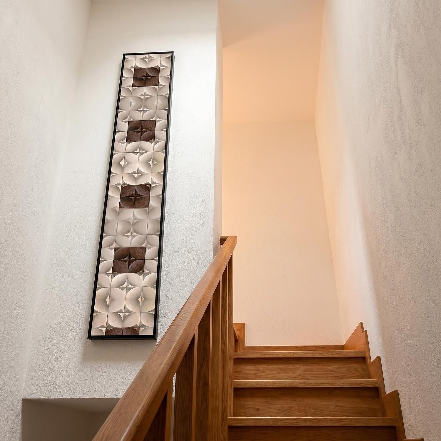 2Pcs Narrow Neutral Geometric Wood Art, Alu Frame Gloss Hallway 