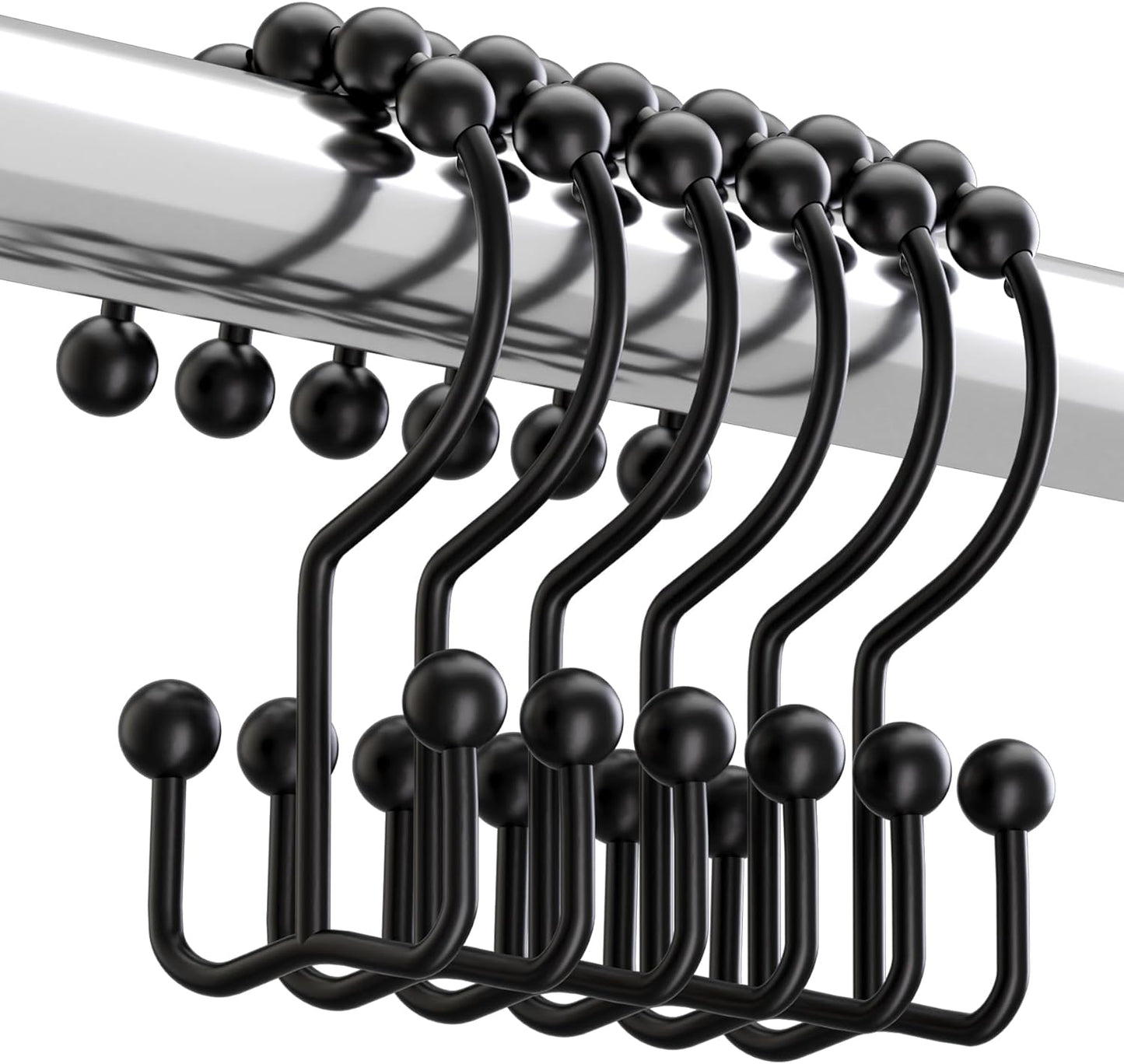 Matte Black Shower Curtain Hooks Rings, Rust-Resistant Metal, Set of 12 Hooks 