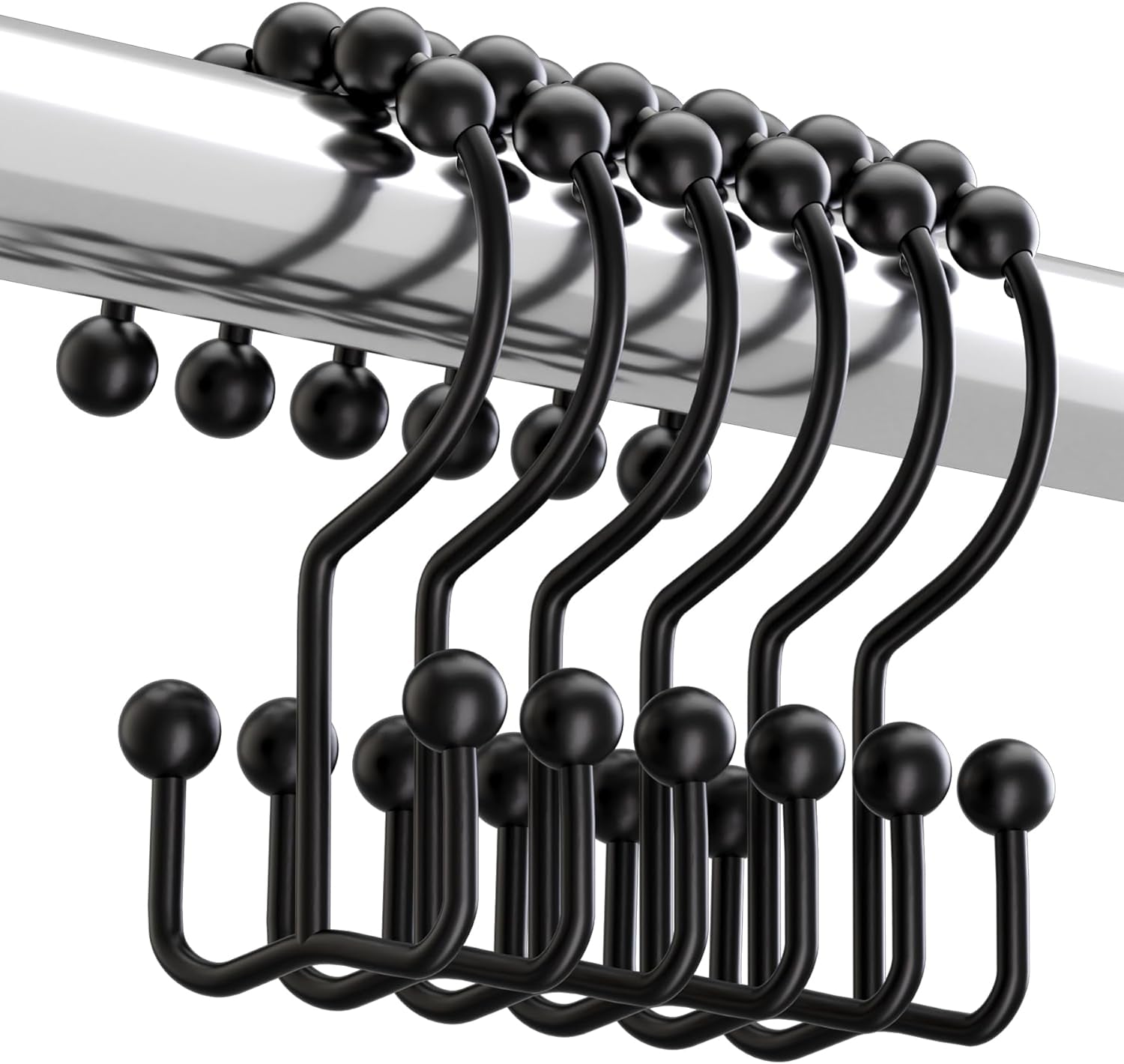 Matte Black Shower Curtain Hooks Rings, Rust-Resistant Metal, Set of 12 Hooks 