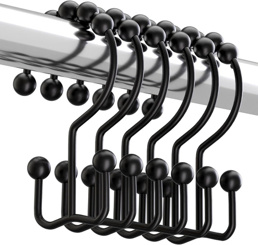 Matte Black Shower Curtain Hooks Rings, Rust-Resistant Metal, Set of 12 Hooks 