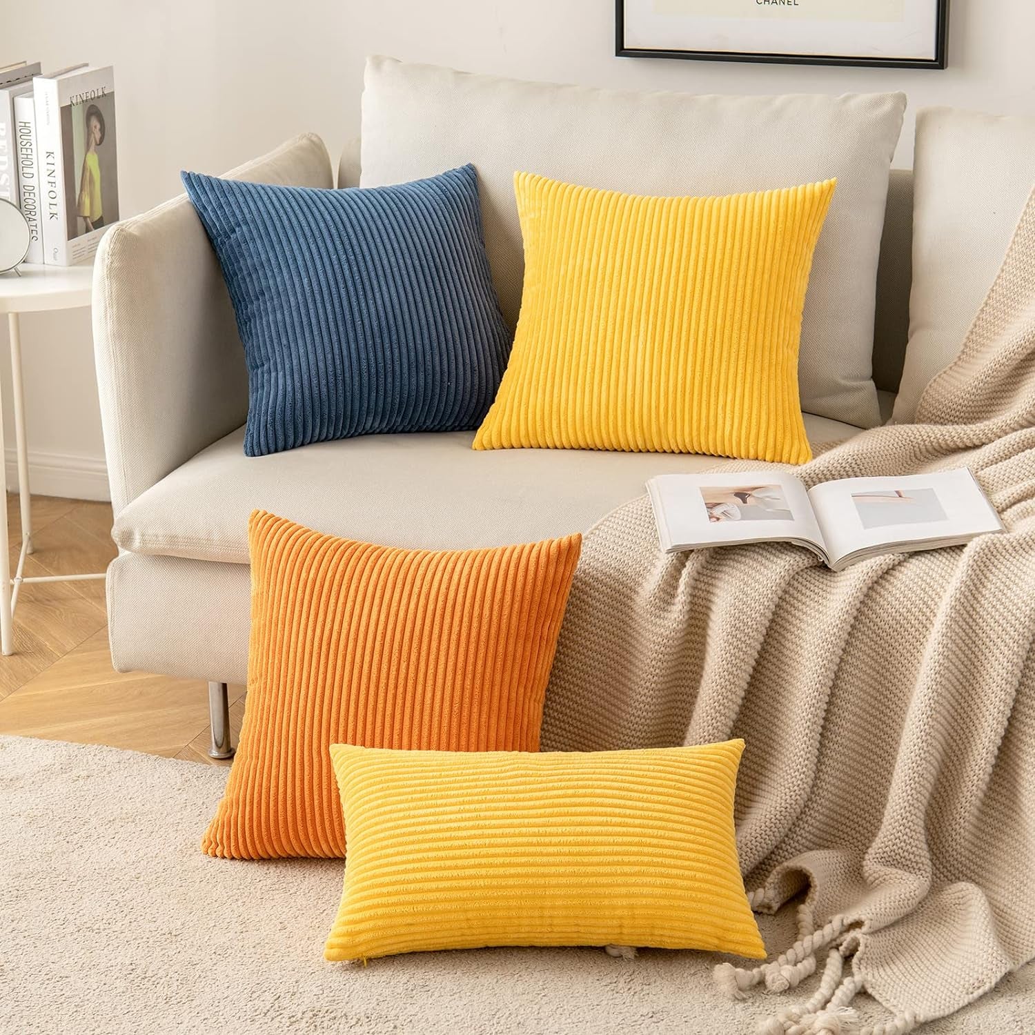 Pack of 2 Golden Yellow Pillow Covers 18X18 Inch Soft Decorative Throw Pillow Covers Corduroy Pillowcases for Spring Sofa Bedroom Couch