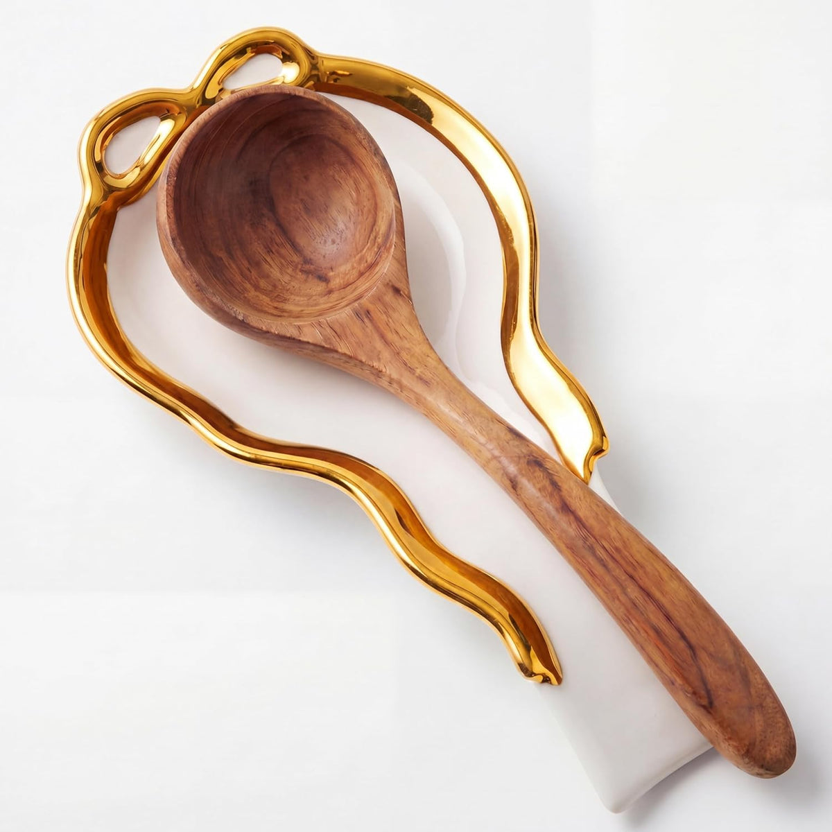 Gold Bow Spoon Rest, Large Ceramic Spoon Holder for Stove Top