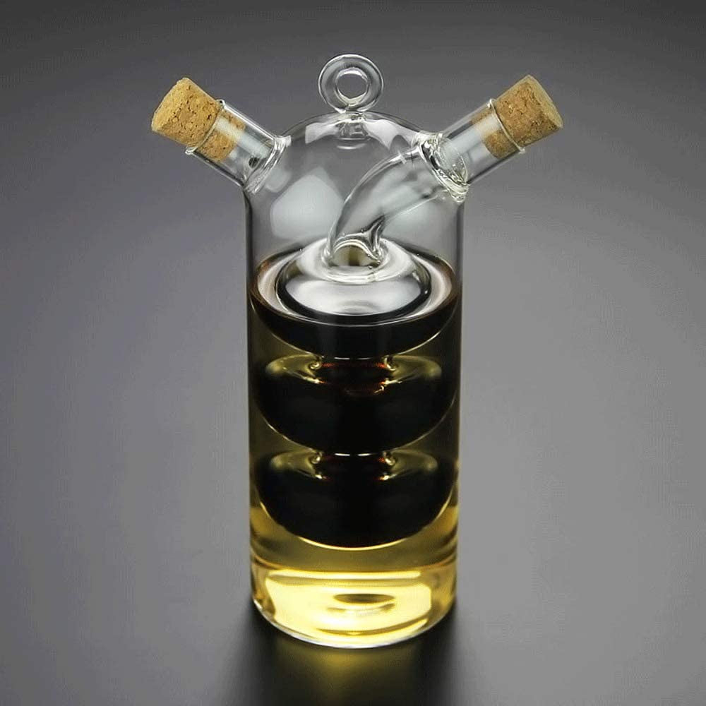 Olive Oil and Vinegar Dispenser Cruet Bottles, 2 in 1 Transparent Dual Glass for Kitchen 