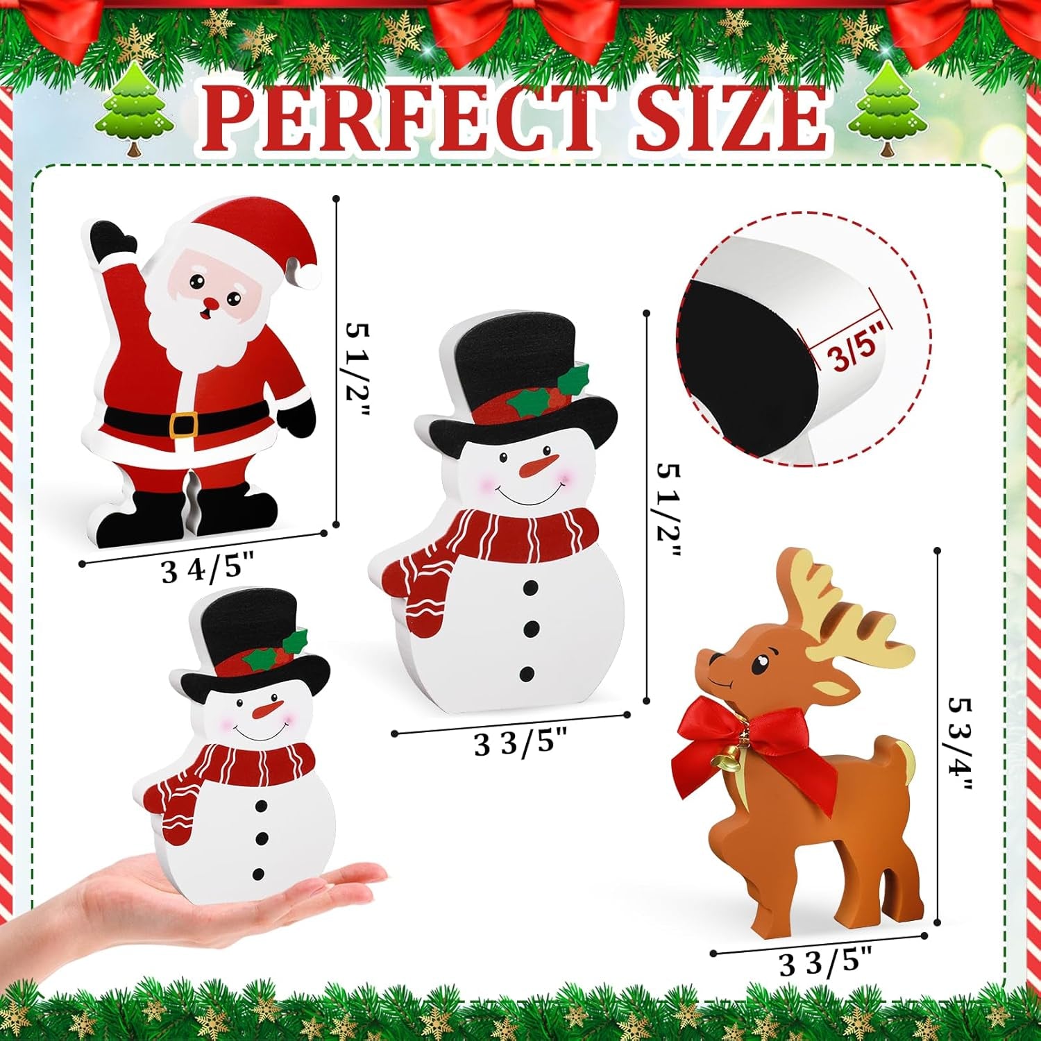 Snowman Christmas Decorations Indoor, Set of 3, Wooden (Santa Claus Reindeer)