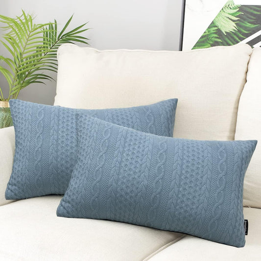 Elegant Throw Pillow Covers, Pack of 2,12 X 20 Inch (Grey Blue)