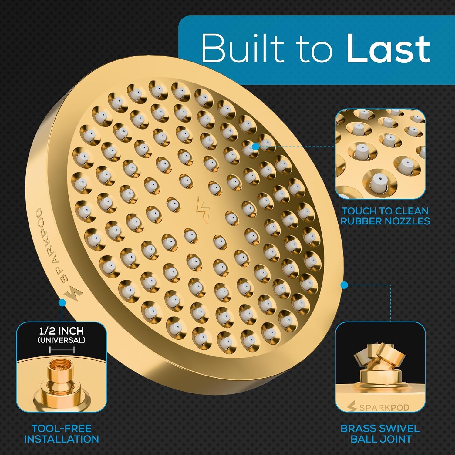  Egyptian Gold Rain Shower Head, 6 Inch Round