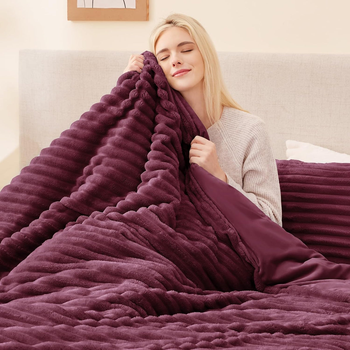 Fluffy Comforter Set Twin Size,2 Pieces Bed Set,Burgundy