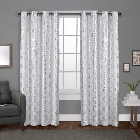 Exclusive Home Modo Metallic Geometric Grommet Top Curtain Panel Pair, 54X84, Winter White, 2 Count