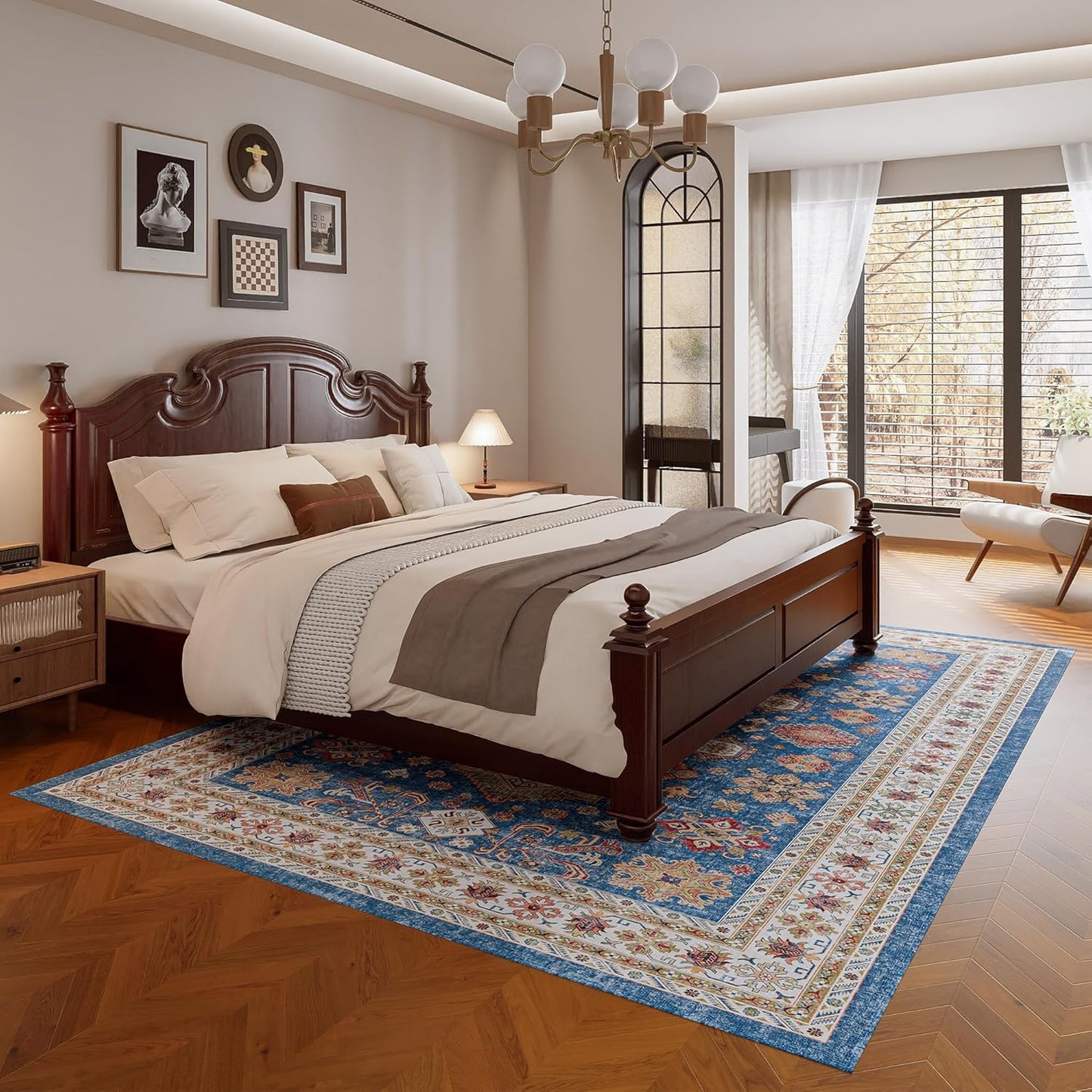 Vintage 8X10 Washable Area Rug, Non-Slip Backing & Durable Edge Binding