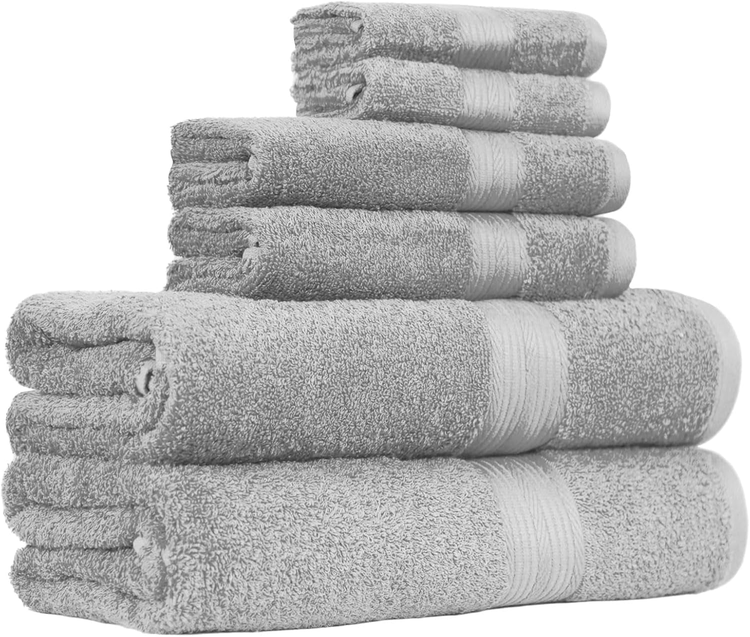 6 Piece Oversized Fade Resistant Towel Set, 100% Cotton Soft and Absorbent, Gray