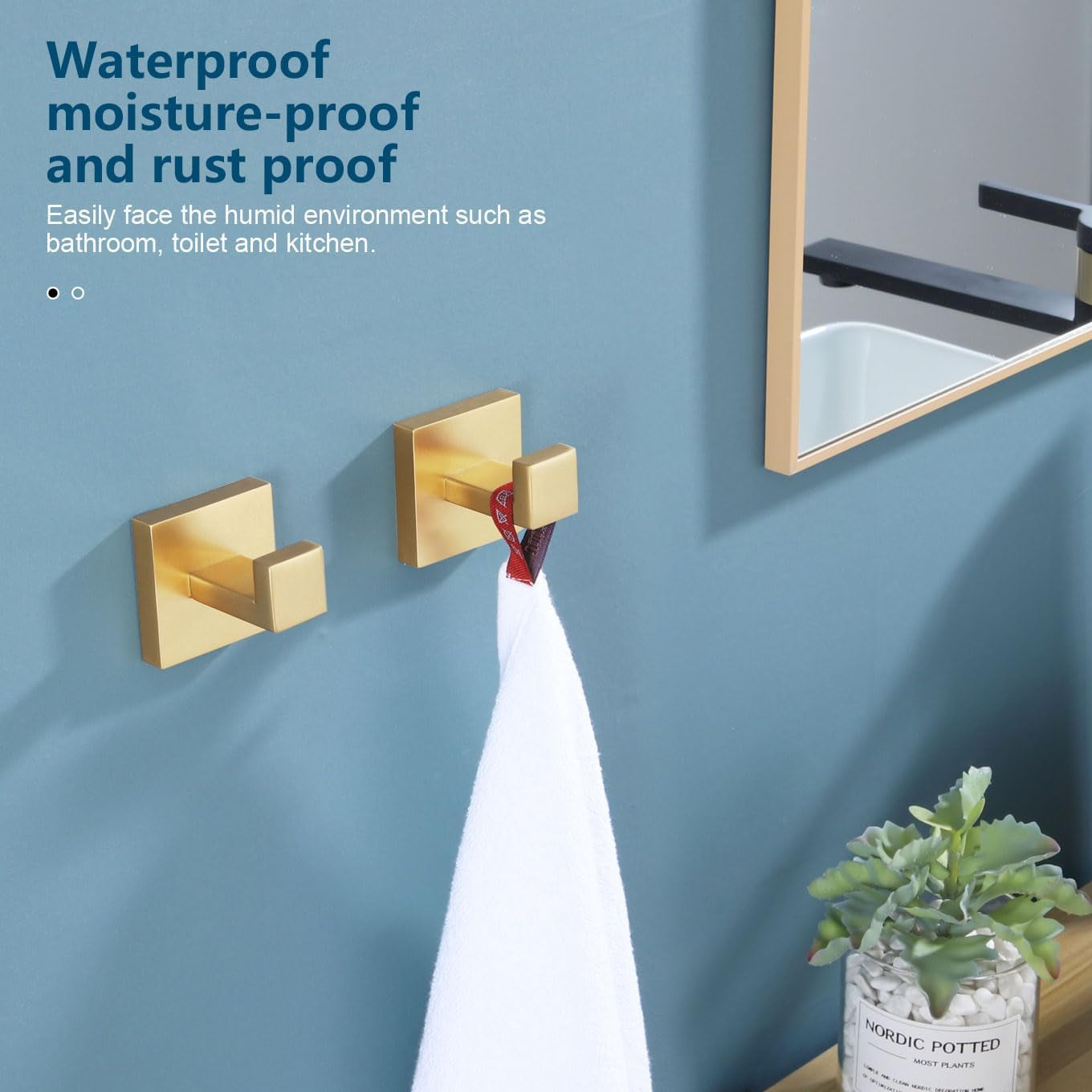 Bath Towel Hook Wall Mount Square, Heavy Duty Wall Mounted, Stainless Steel, Brushed Gold, 