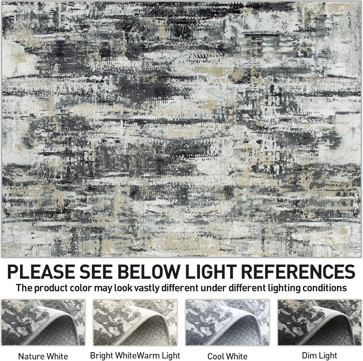 6X9 Area Rugs for Living Room: Washable Abstract Black Grey Gold Carpet