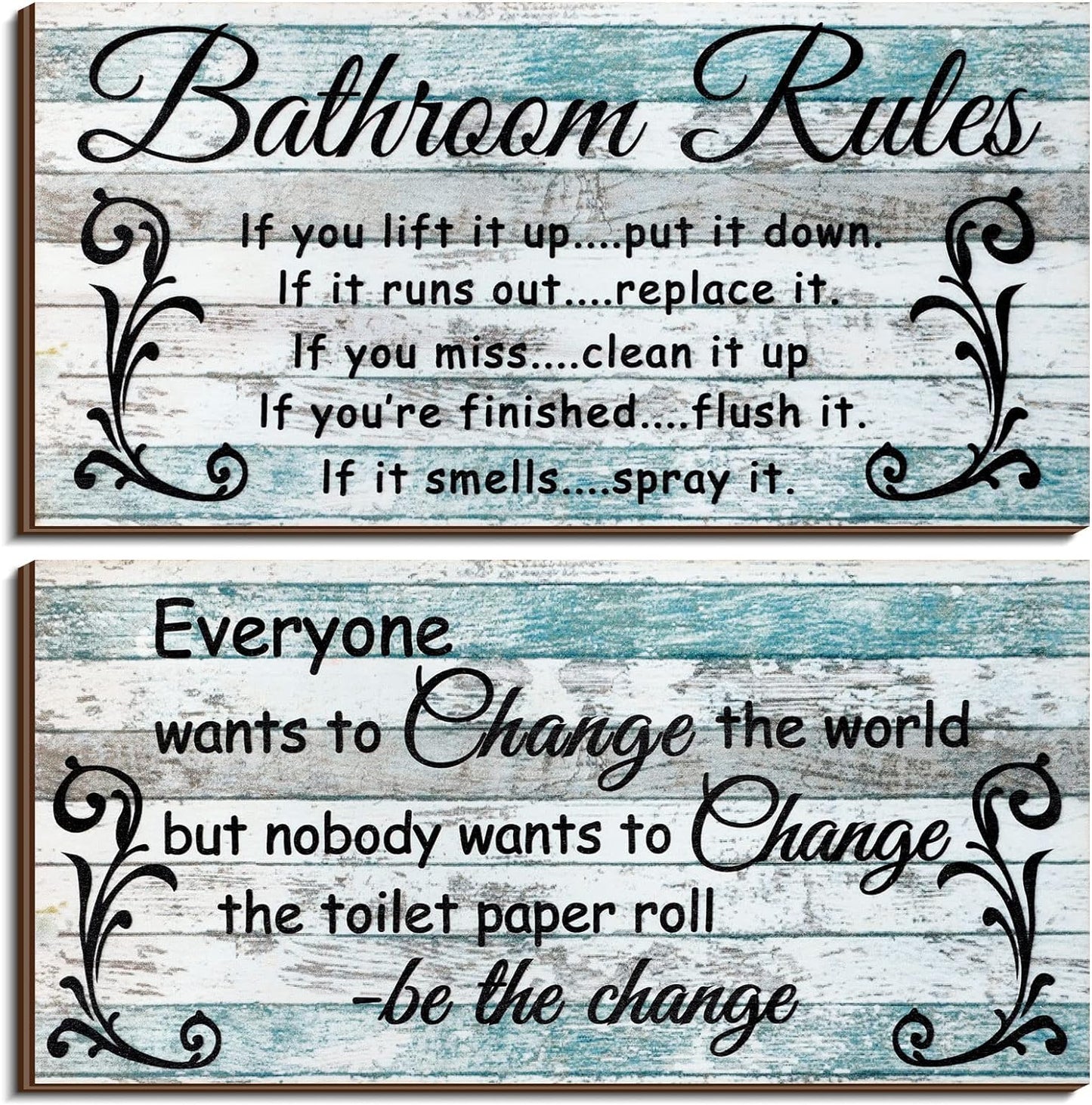 2 Pieces Funny Bathroom Signs Bathroom Wall Decor, Farmhouse Rustic Wooden Signs (Chic Style)