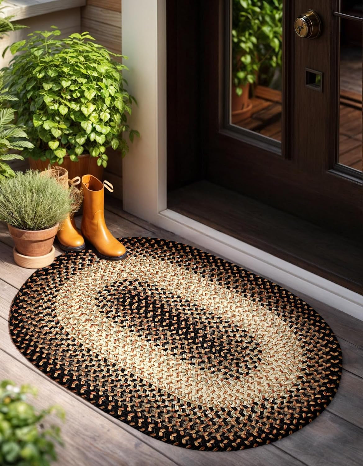 Eastend EL83 Charcoal 2' X 3' Oval - Braided Area Rug, Home Decor, Floor Mat or Bedroom Rug - Easy Care, Ideal for High Traffic Areas in Hallway and Living Room - Made in USA