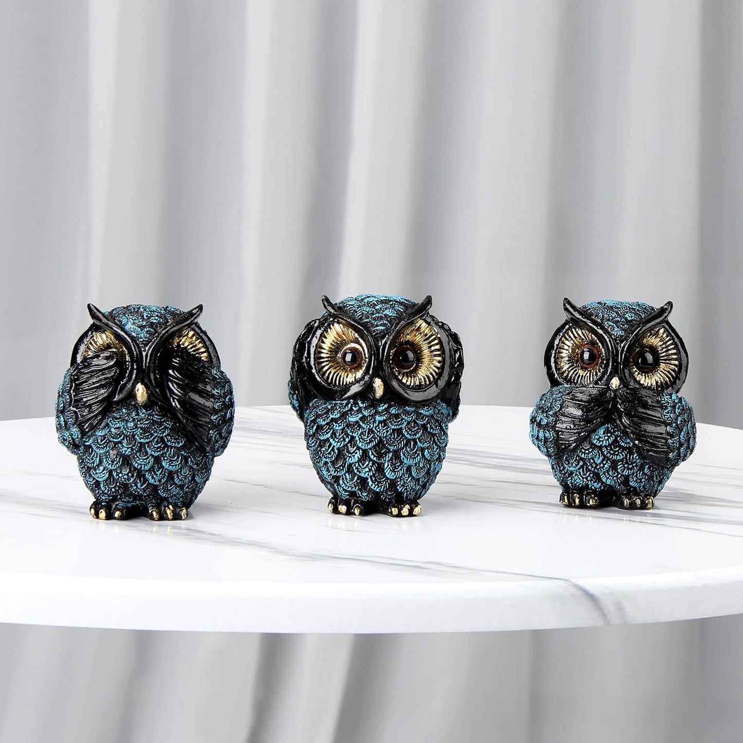 Owl Figurine and Sculptures for Shelf Decor Accents,3 Wise Owl Statue Bird Lover, See No Evil Hear No Evil Speak No Evil