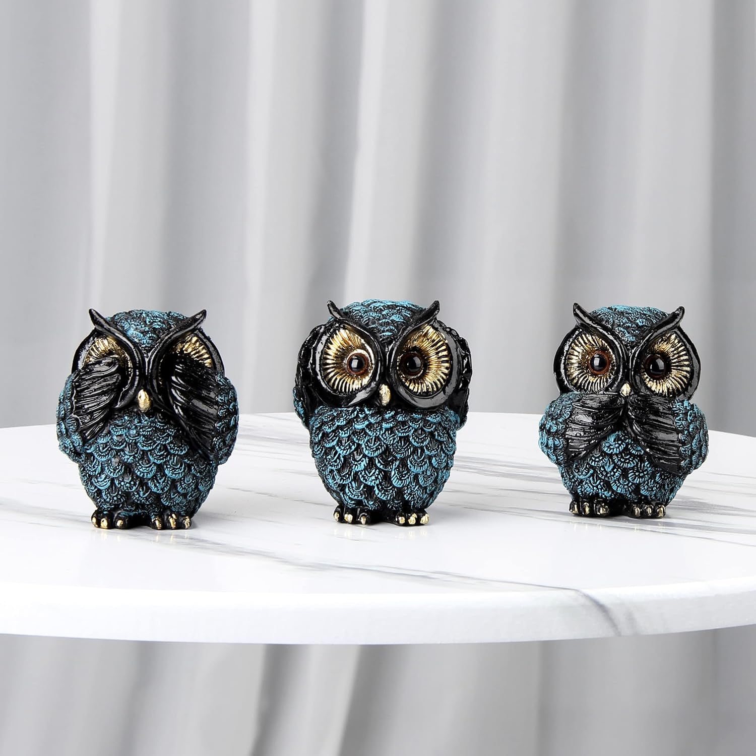 Owl Figurine and Sculptures for Shelf Decor Accents,3 Wise Owl Statue Bird Lover, See No Evil Hear No Evil Speak No Evil
