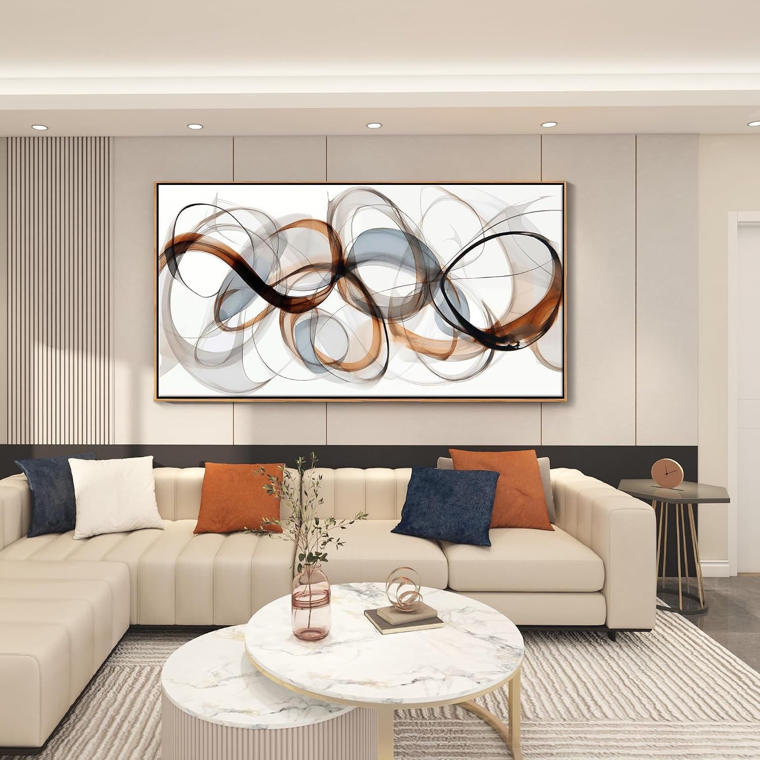 Large Wall Art - Framed Canvas Wall Art - Textured Brown Modern Abstract Artwork 20×40IN Wood Frame