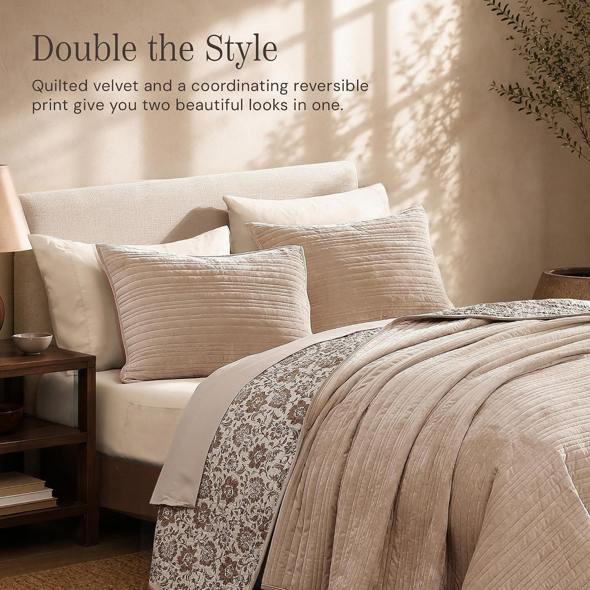 Taupe Velvet Quilt King Size - Reversible King Quilt Bedding Set