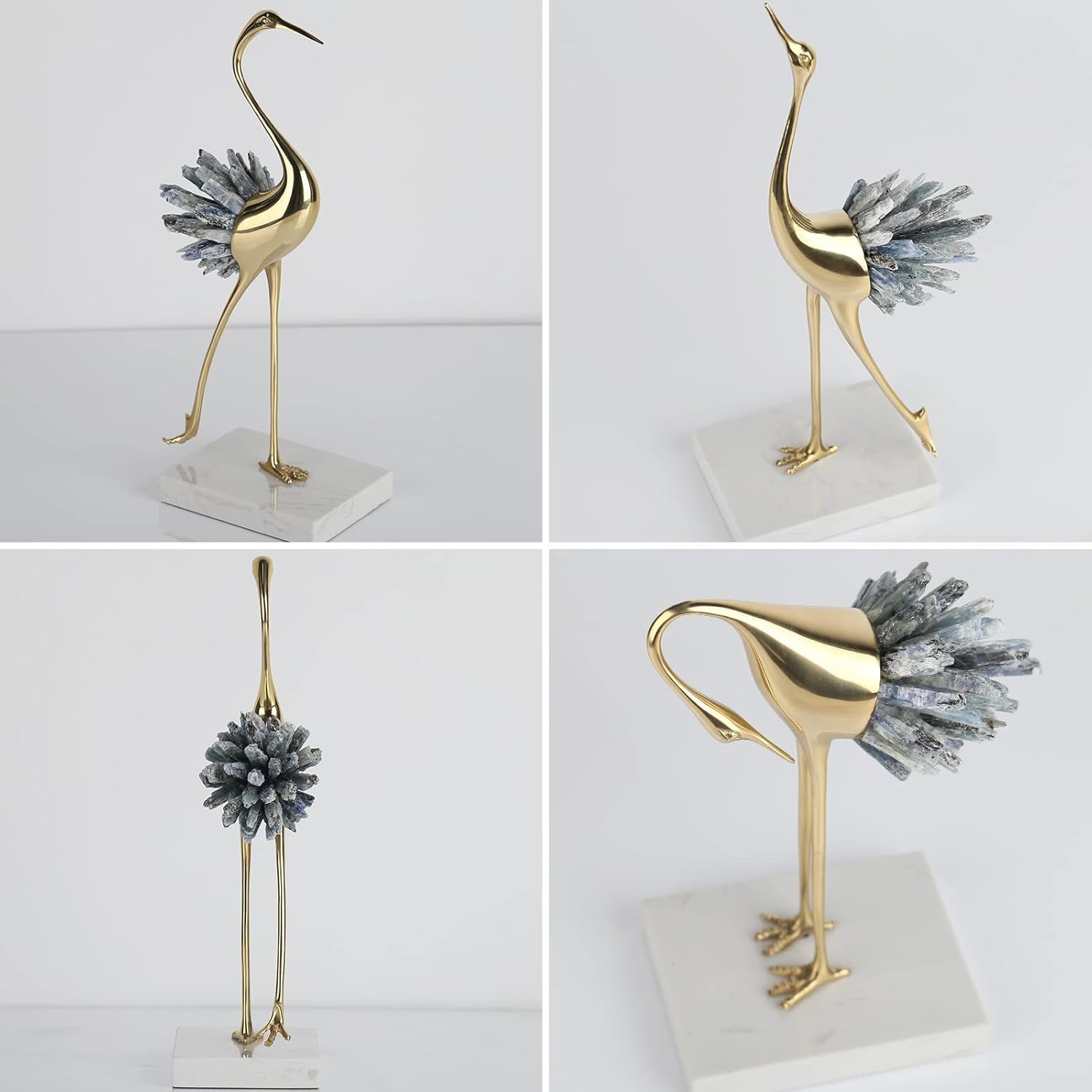 Gold Decor Accents, Brass Birds Statues Gold Home Decor Modern Crystal Decor Ornaments for Living Room (Blue B)