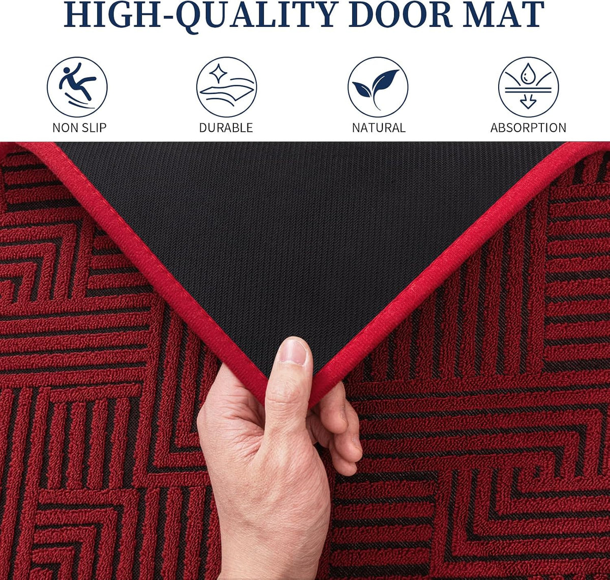 Dirt Trapper Door Mat 20" X 32", Non-Slip Washable Entrance Mat, Dirt Resistant and Absorbent Welcome Mat, Low Profile Floor Mat for Front/Back Door, Entryway, Red