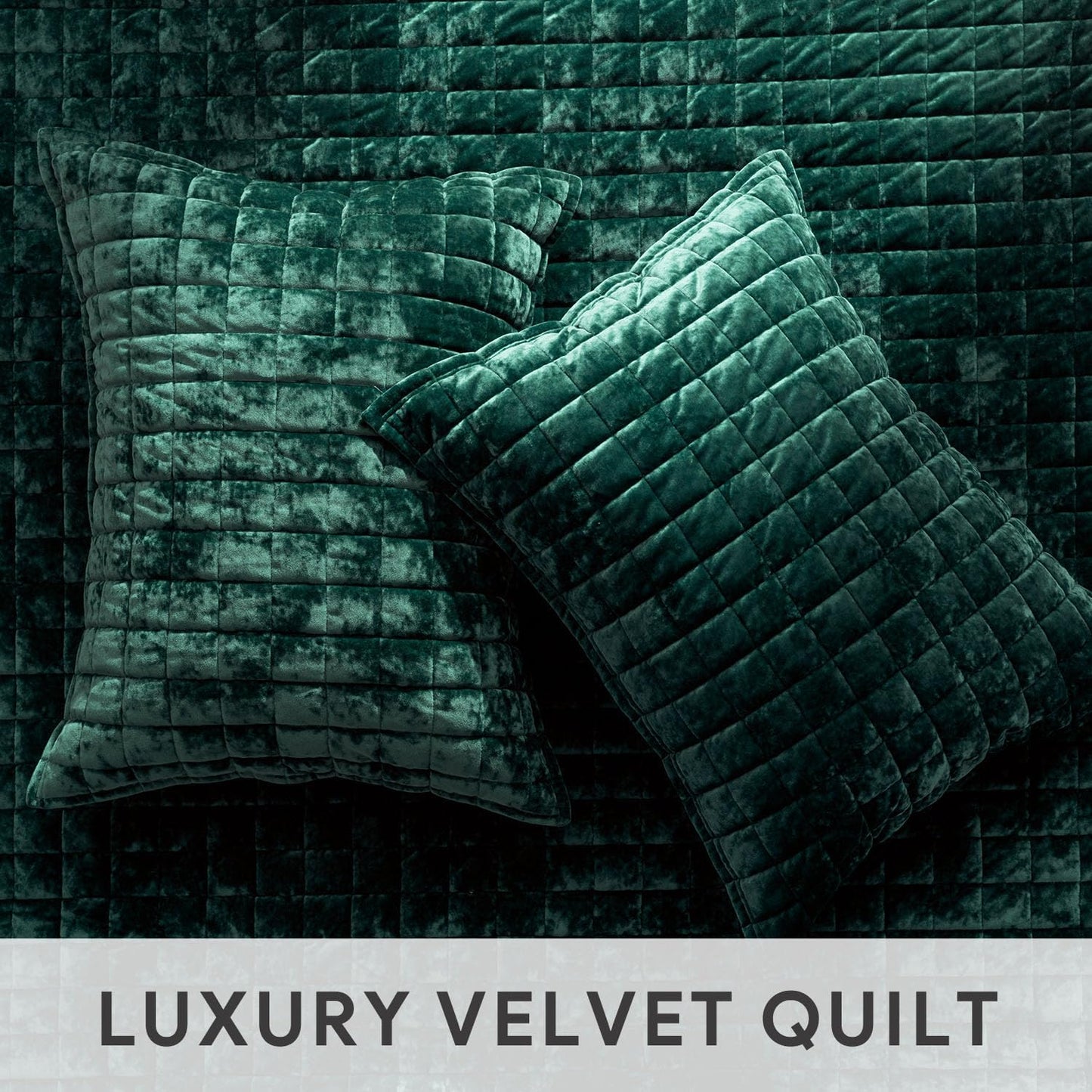 Channel Box Stitch Velvet Quilt Set, Full Queen Size, Emerald Green