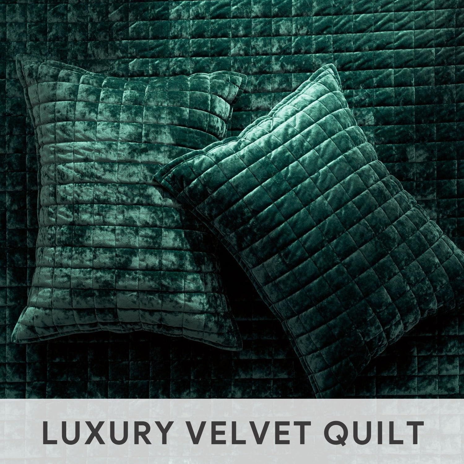 Channel Box Stitch Velvet Quilt Set, Full Queen Size, Emerald Green
