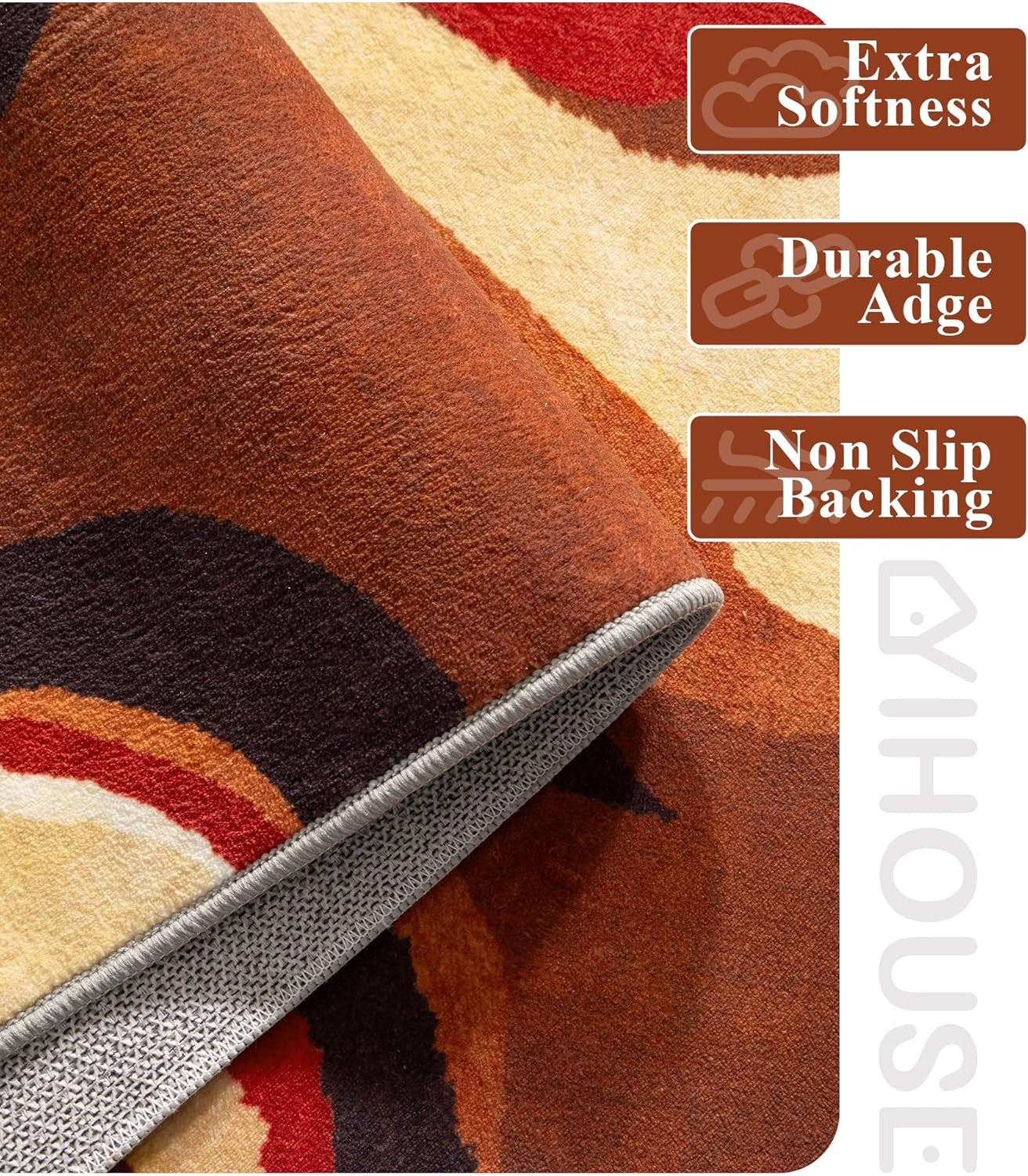 Farmhouse Brown Retro Burnt Orange Area Rug 3X5 Washable, Unique Colorful Rug 