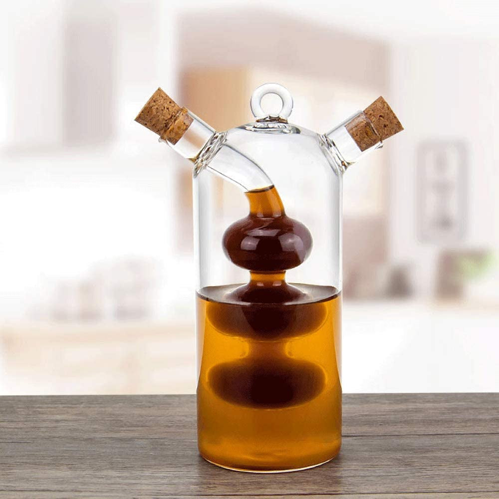 Olive Oil and Vinegar Dispenser Cruet Bottles, 2 in 1 Transparent Dual Glass for Kitchen 