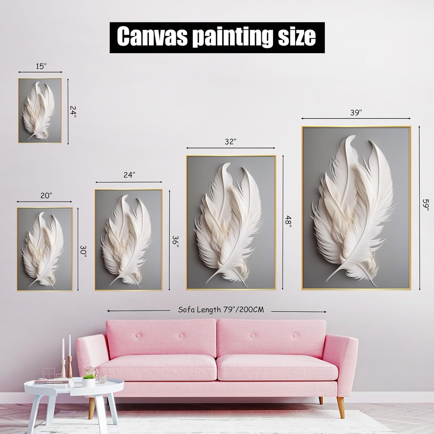 White Feather Canvas Wall Art (Black Framed, 15"X24"|40X60Cm)