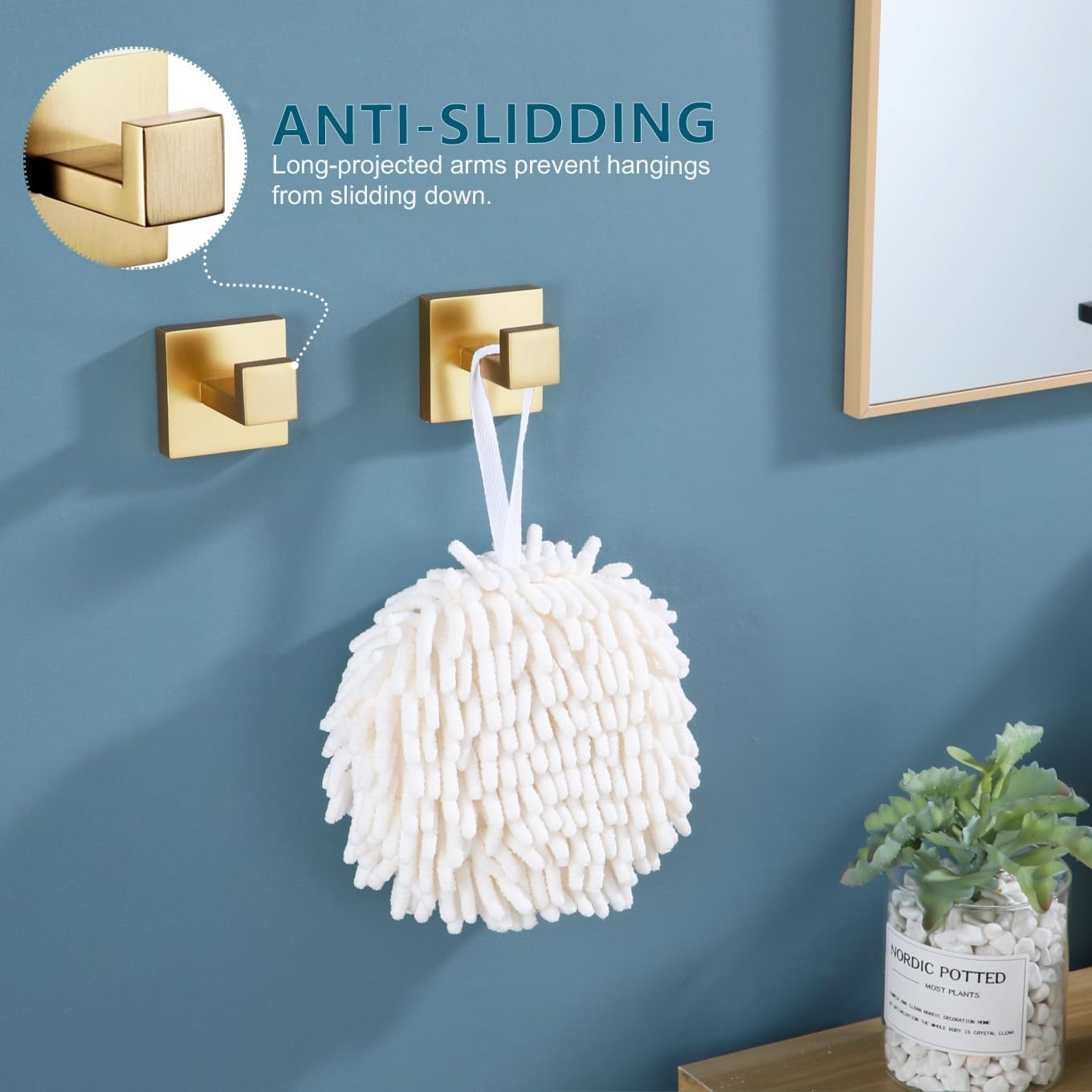 Bath Towel Hook Wall Mount Square, Heavy Duty Wall Mounted, Stainless Steel, Brushed Gold, 