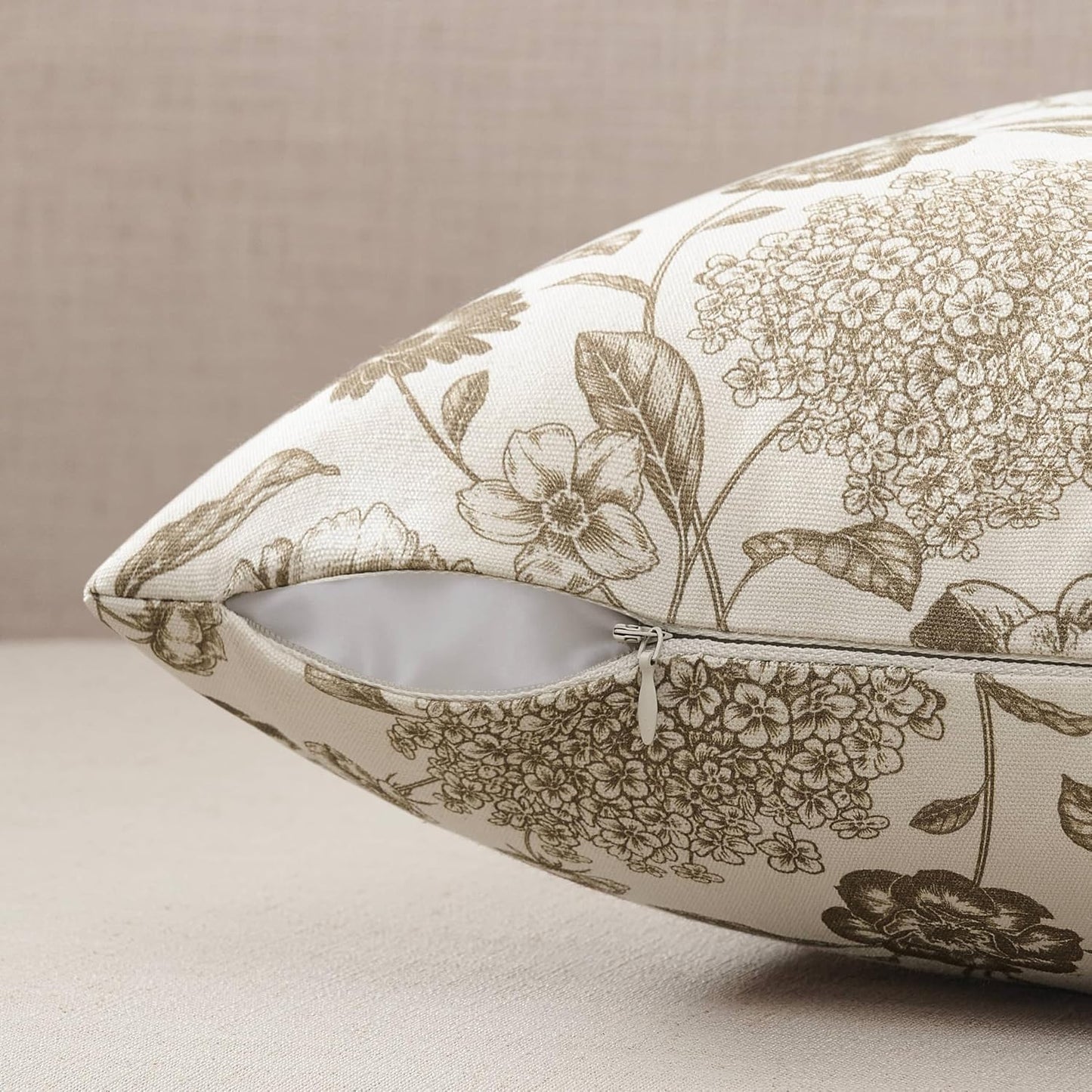 Botanical Lumbar Pillow Covers Set of 2, 12X20 Inch Latte