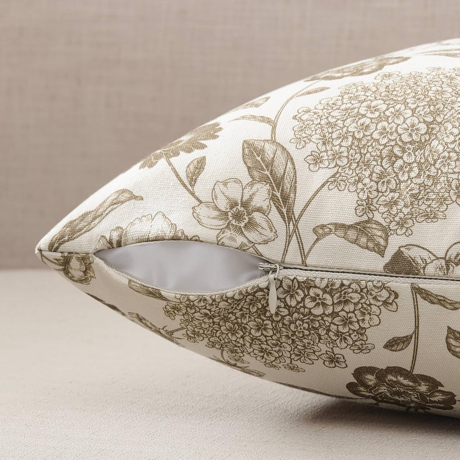Botanical Lumbar Pillow Covers Set of 2, 12X20 Inch Latte