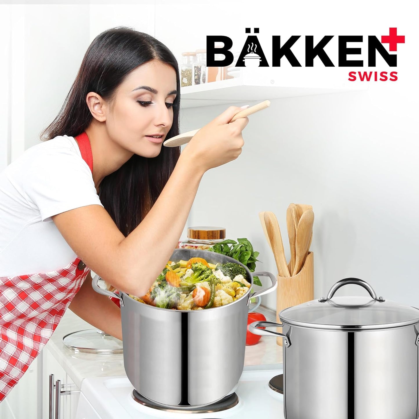 Bakken-Swiss Deluxe 20-Quart Stainless Steel Stockpot W/Tempered Glass See-Through Lid- Heavy-Duty & Food-Grade