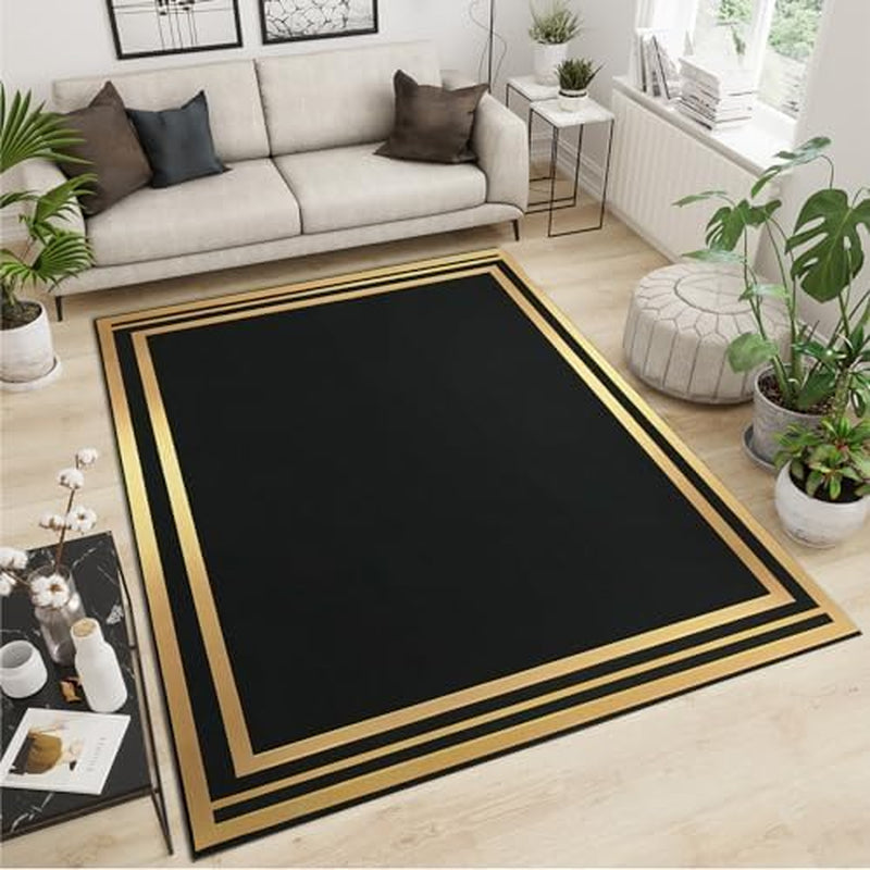  Elegant Rectangle Black and Gold Rug, 3X6