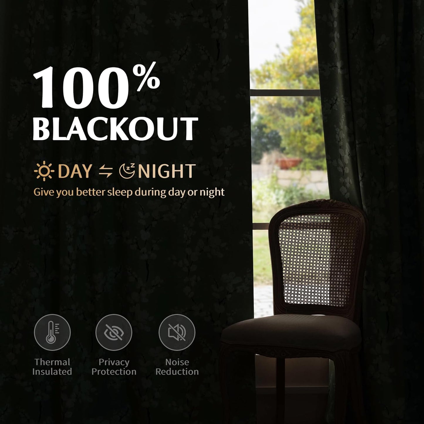 100% Blackout Floral Curtains for Bedroom, Sage Green Curtains 63 Inch Length Blossom Patterned for Living Room, Thermal Insulated Farmhouse Drapes, Rod Pocket 2 Panels (White on Green)