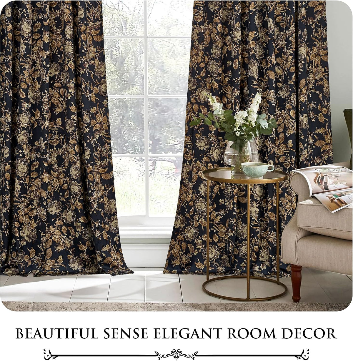 Vintage Floral Curtains 90 Inch 2 Panels Luxury Gold Velvet Drapes