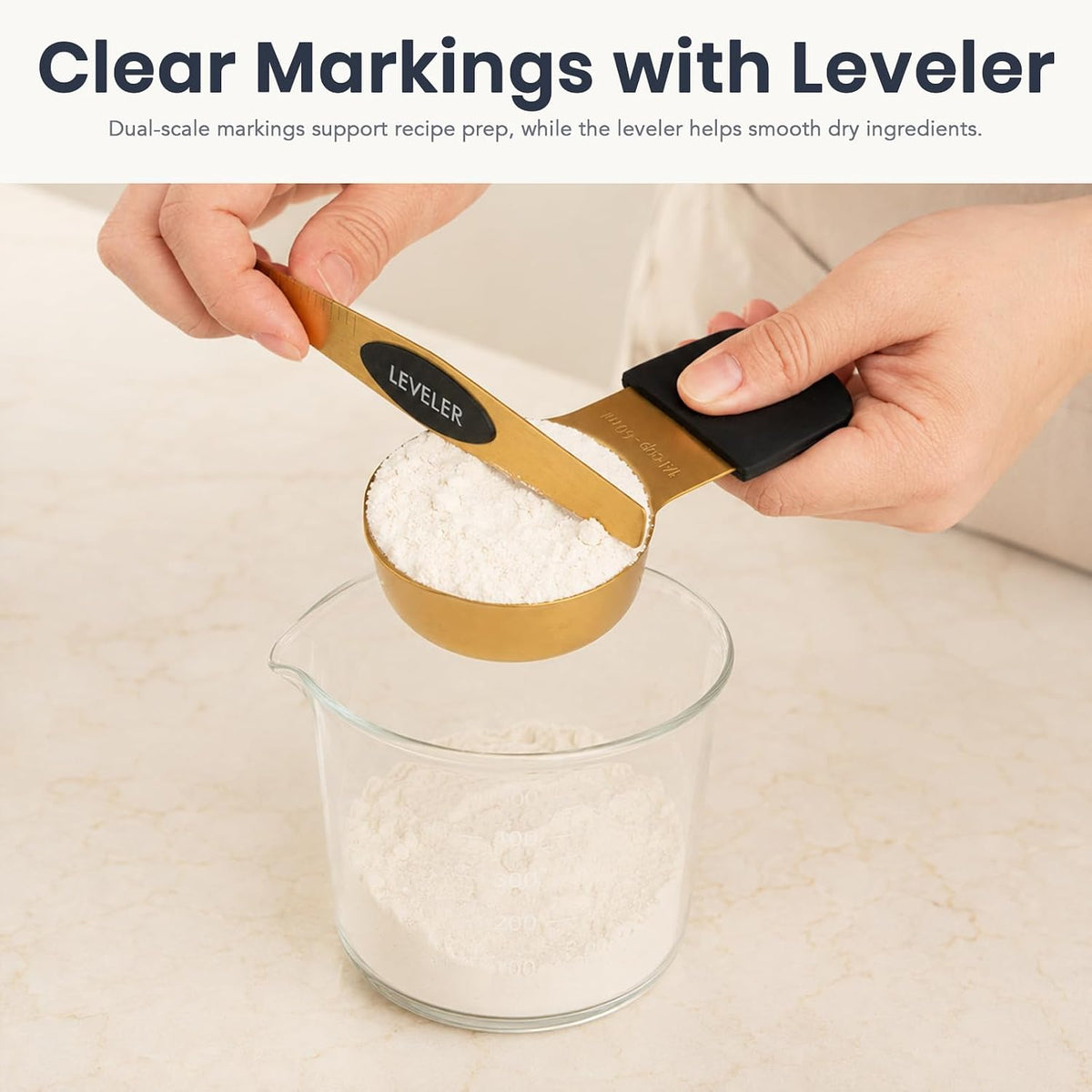 15-Piece Gold Magnetic Measuring Cups and Spoons with Leveler, Dual Scale
