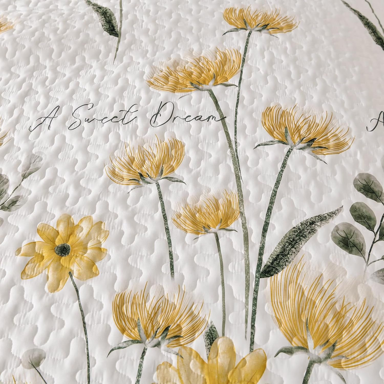 Floral Quilt Set California King Size, Yellow Flower Bedspread Farmhouse Fall Bedding Soft Lightweight Summer Quilts 3 Piece (Cal King,110"X96")
