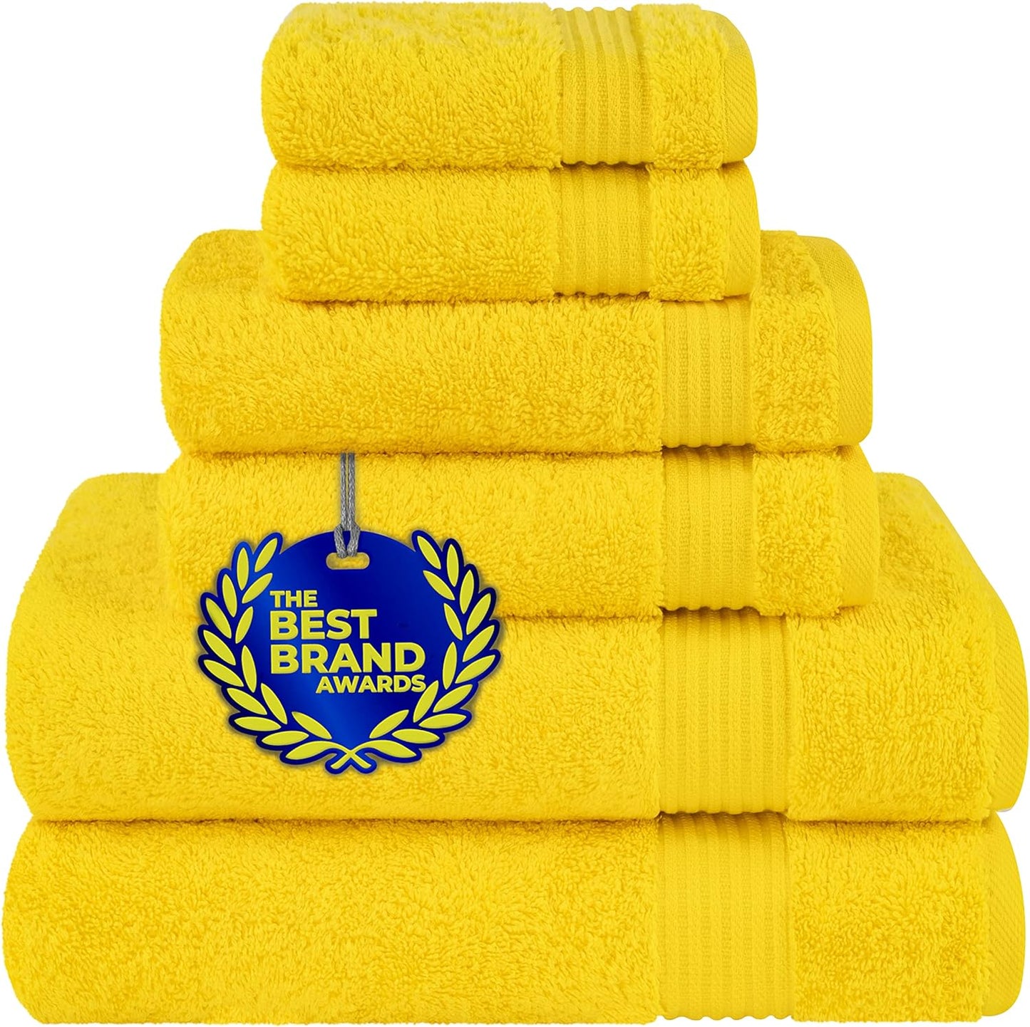 6 Piece Towel Set, 100% Cotton Soft Absorbent Turkish Towels, Yellow Towel Set