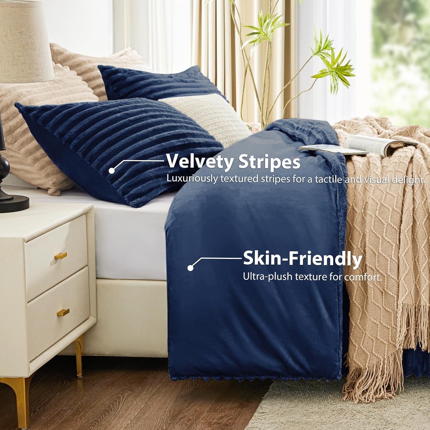 Fluffy Comforter Set Full Size,3 Pieces Bed Set,Navy Blue
